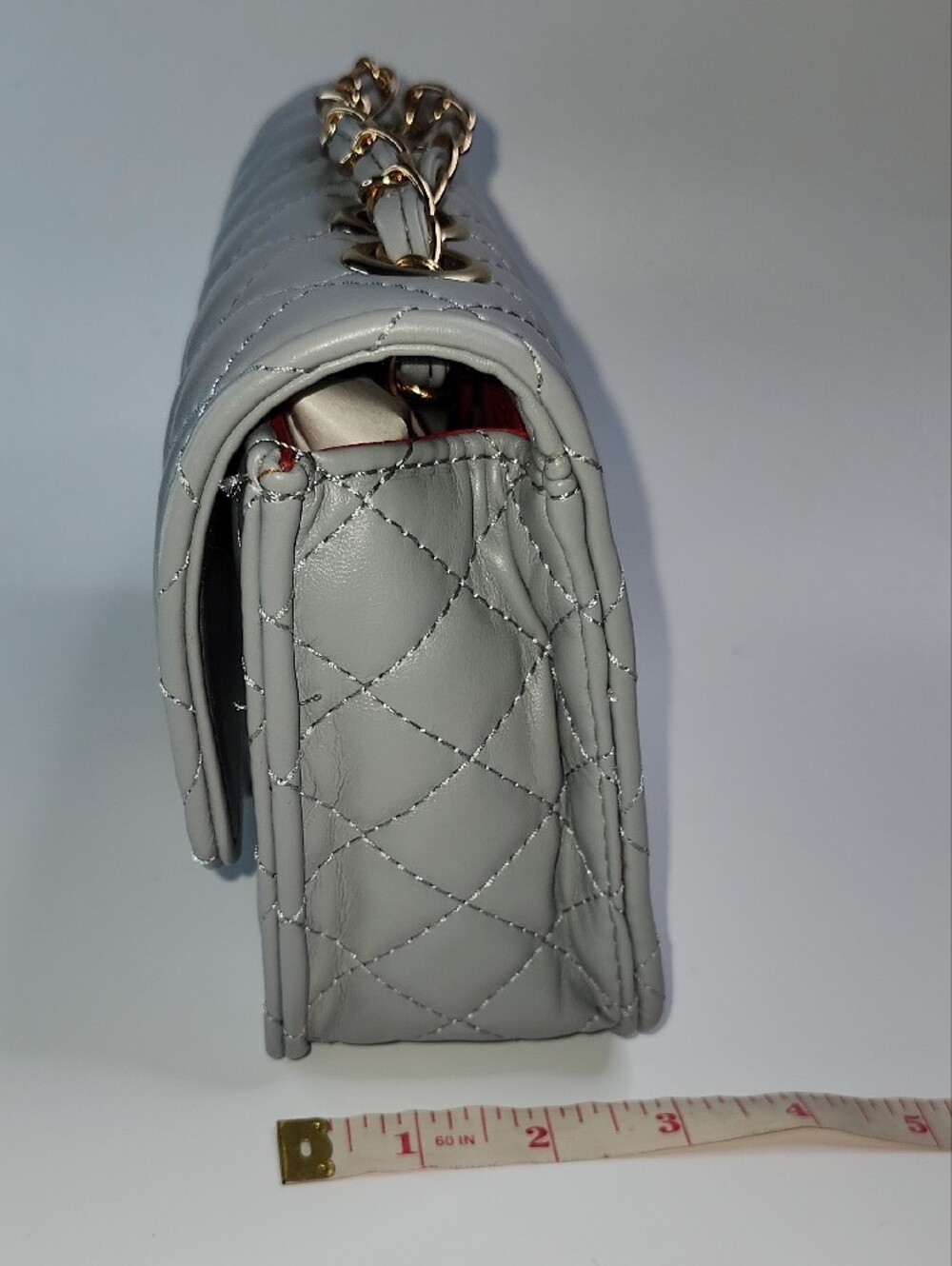 Crossbody Quilted Mini Flap in Light Gray with Gold Hardware - Picture 6 of 8